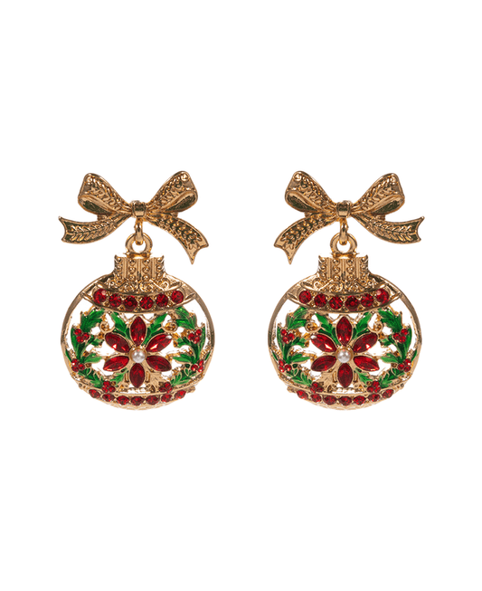 Christmas Ornament Enamel w/ Stone Detail Earring - 1.5"