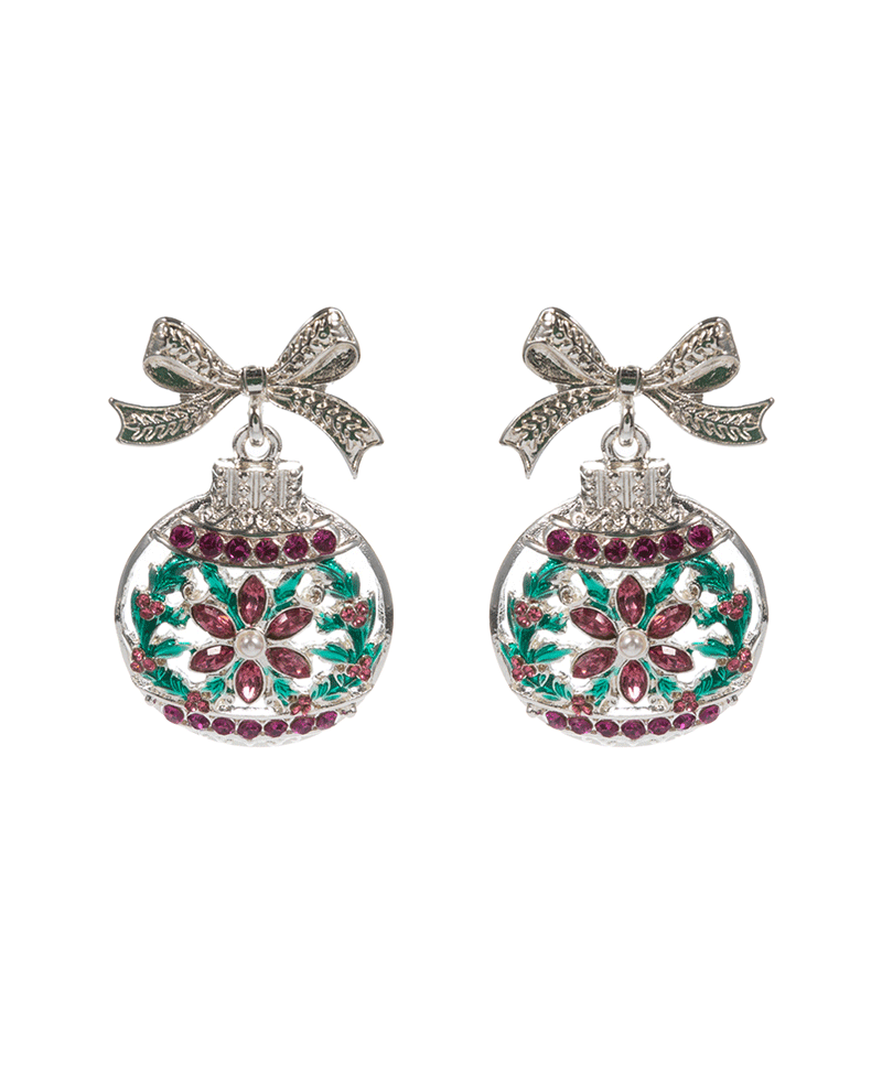 Christmas Ornament Enamel w/ Stone Detail Earring - 1.5"