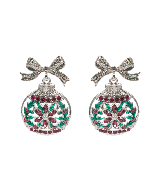 Christmas Ornament Enamel w/ Stone Detail Earring - 1.5"