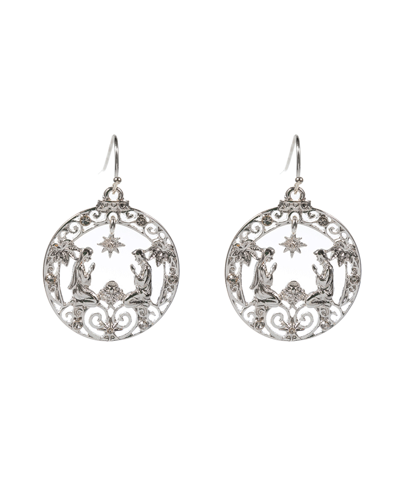 Round Shape Nativity Design Brass Earring - 1.5"