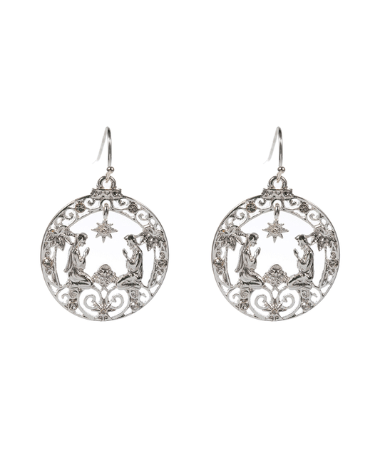 Round Shape Nativity Design Brass Earring - 1.5"