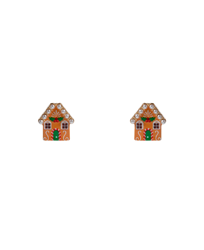 Cookie House Enamel w/ Pearl Hypo Earring - 0.5"