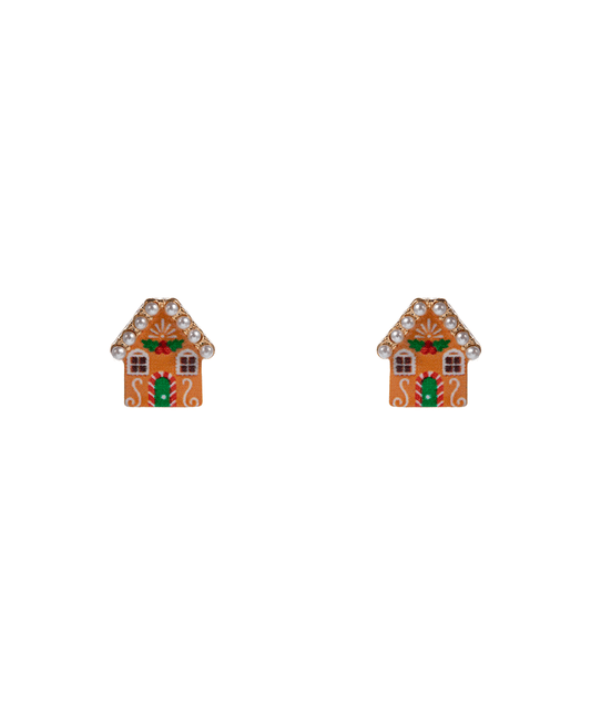 Cookie House Enamel w/ Pearl Hypo Earring - 0.5"