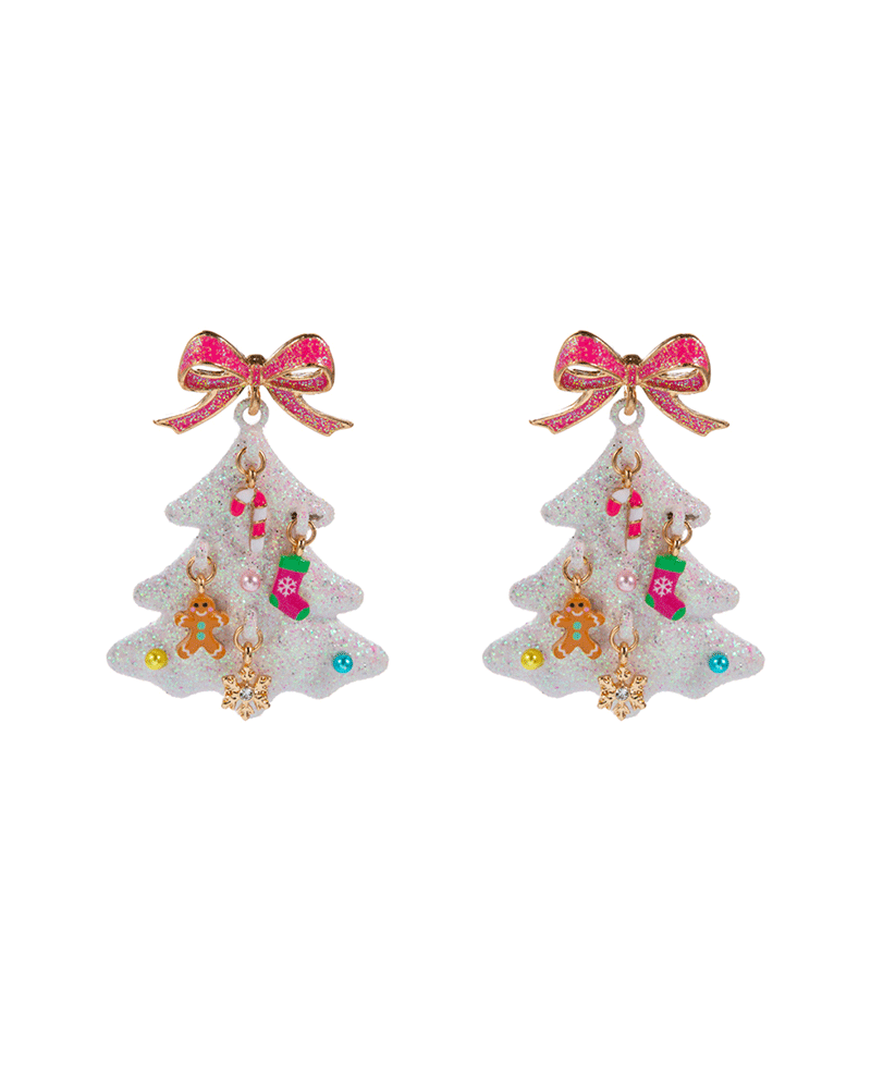 Christmas Tree Glitter Color Coated w/ Bow Earring - 2.0"