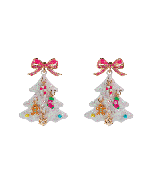 Christmas Tree Glitter Color Coated w/ Bow Earring - 2.0"