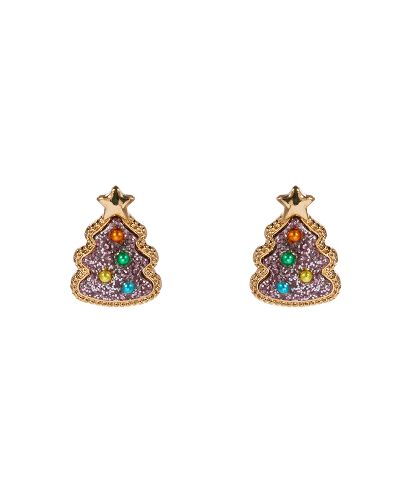 Christmas Tree Glitter Epoxy Stone Earring - 0.75"