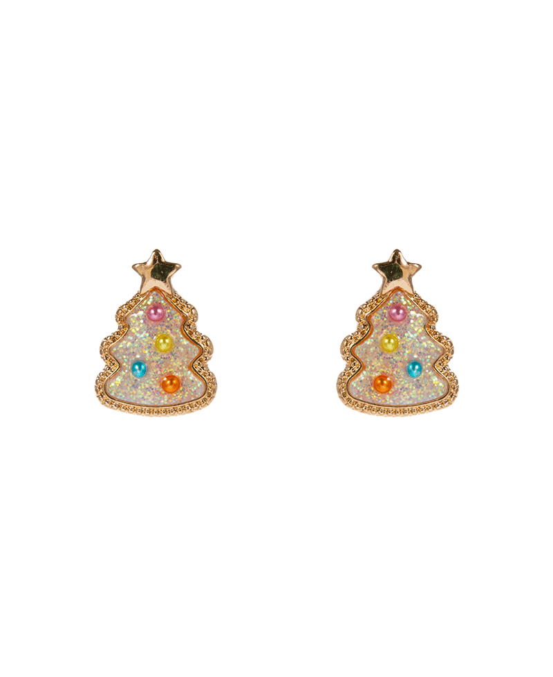 Christmas Tree Glitter Epoxy Stone Earring - 0.75"