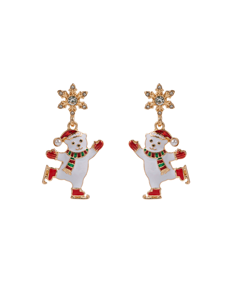 Ice Skating Polar Bead r w/ Snowflake Hypo Earring - 1.75"