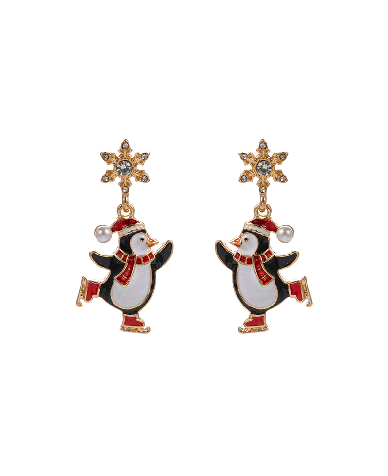 Ice Skating Penguin w/ Snowflake Hypo Earring - 1.75"