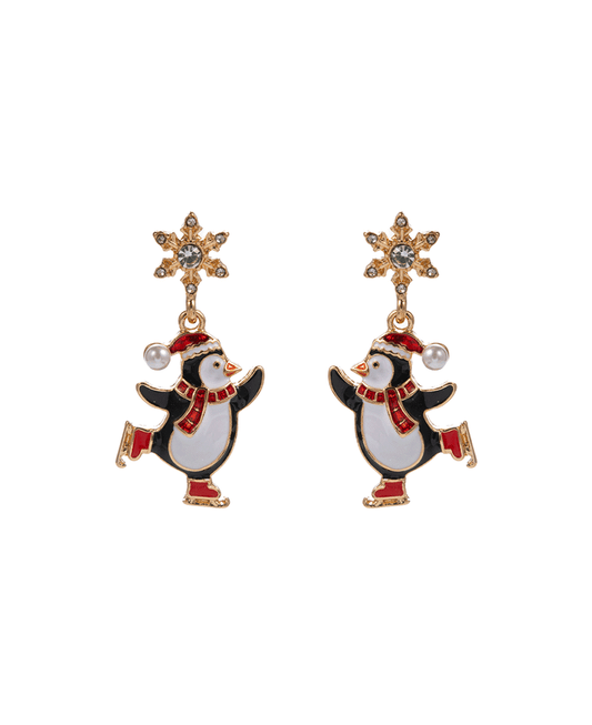 Ice Skating Penguin w/ Snowflake Hypo Earring - 1.75"
