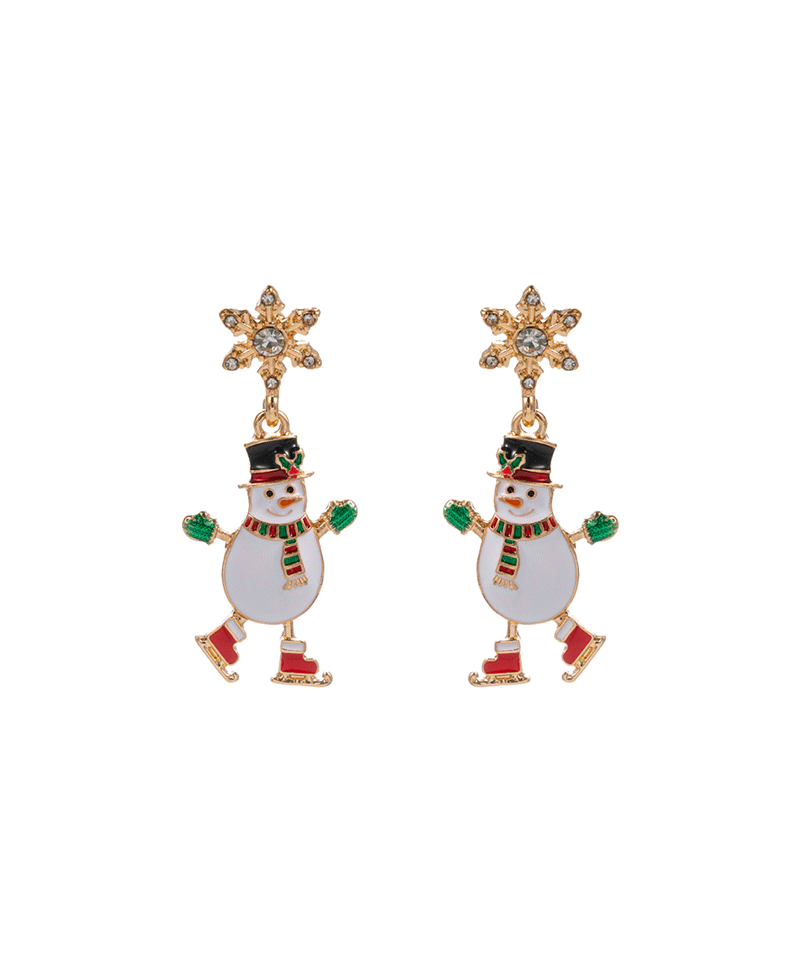 Ice Skating Snowman w/ Snowflake Hypo Earring - 1.75"