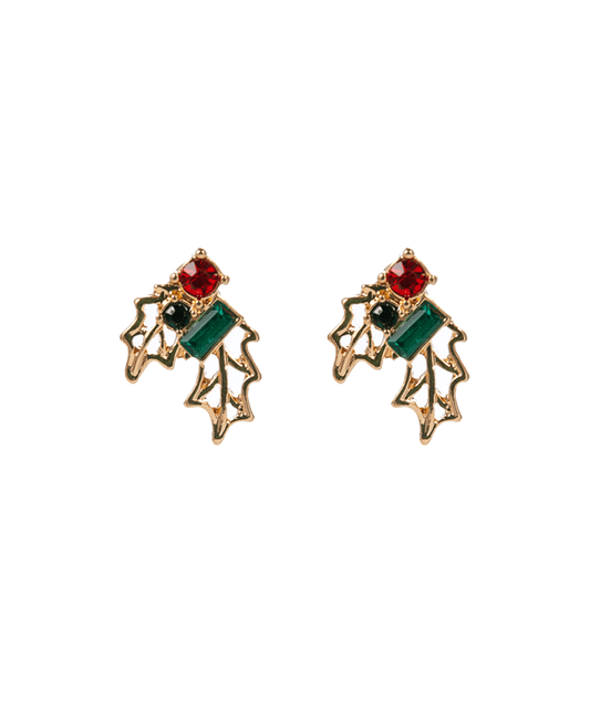 Holly Leaf Glass Stone Hypo Earring - 0.5"