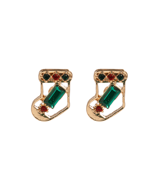 Christmas Socks Glass Stone Hypo Earring - 0.5"