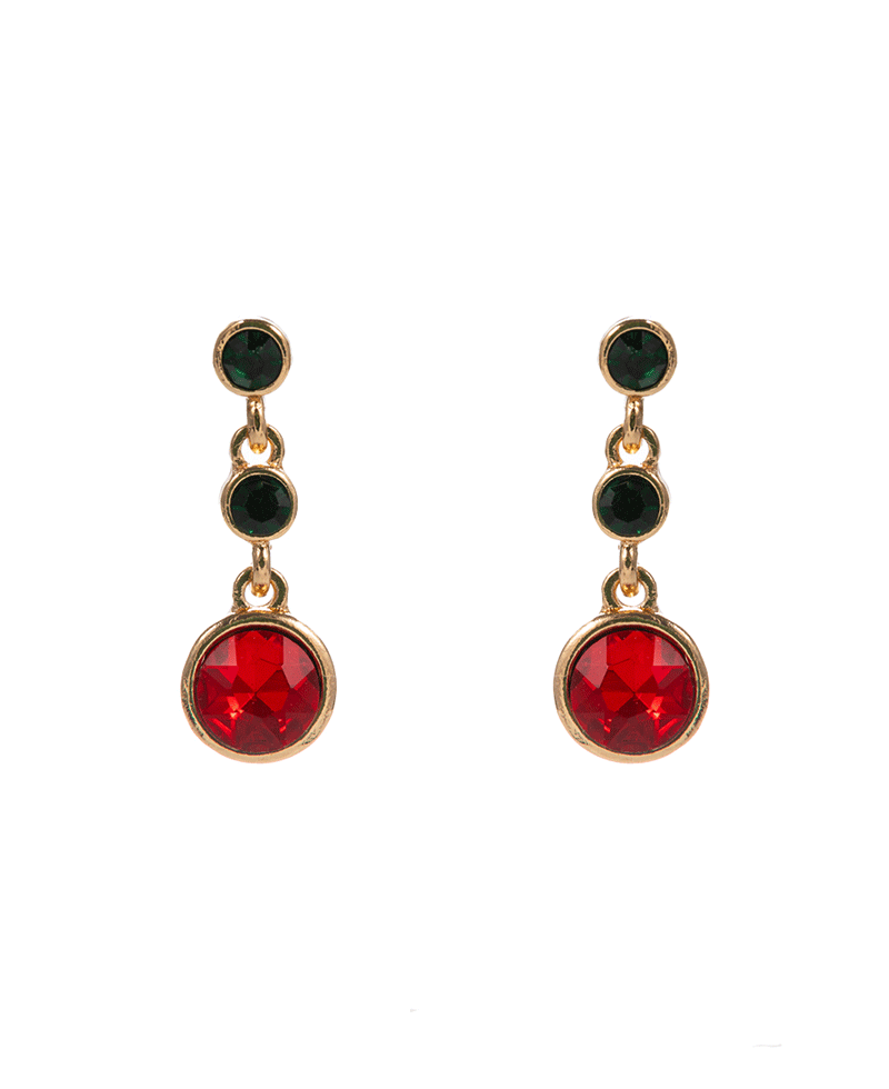 3 Drop Round Glass Stone Hypo Earring - 1.25"