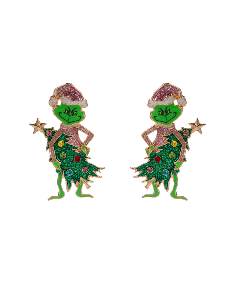 Green Monster w/ Christmas Tree Hypo Earring - 1.75"