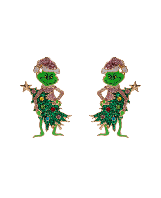 Green Monster w/ Christmas Tree Hypo Earring - 1.75"