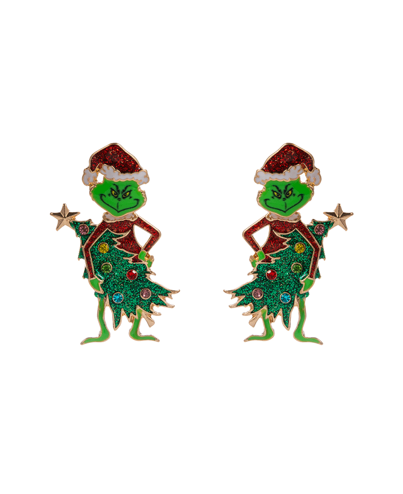 Green Monster w/ Christmas Tree Hypo Earring - 1.75"
