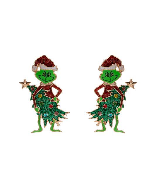Green Monster w/ Christmas Tree Hypo Earring - 1.75"