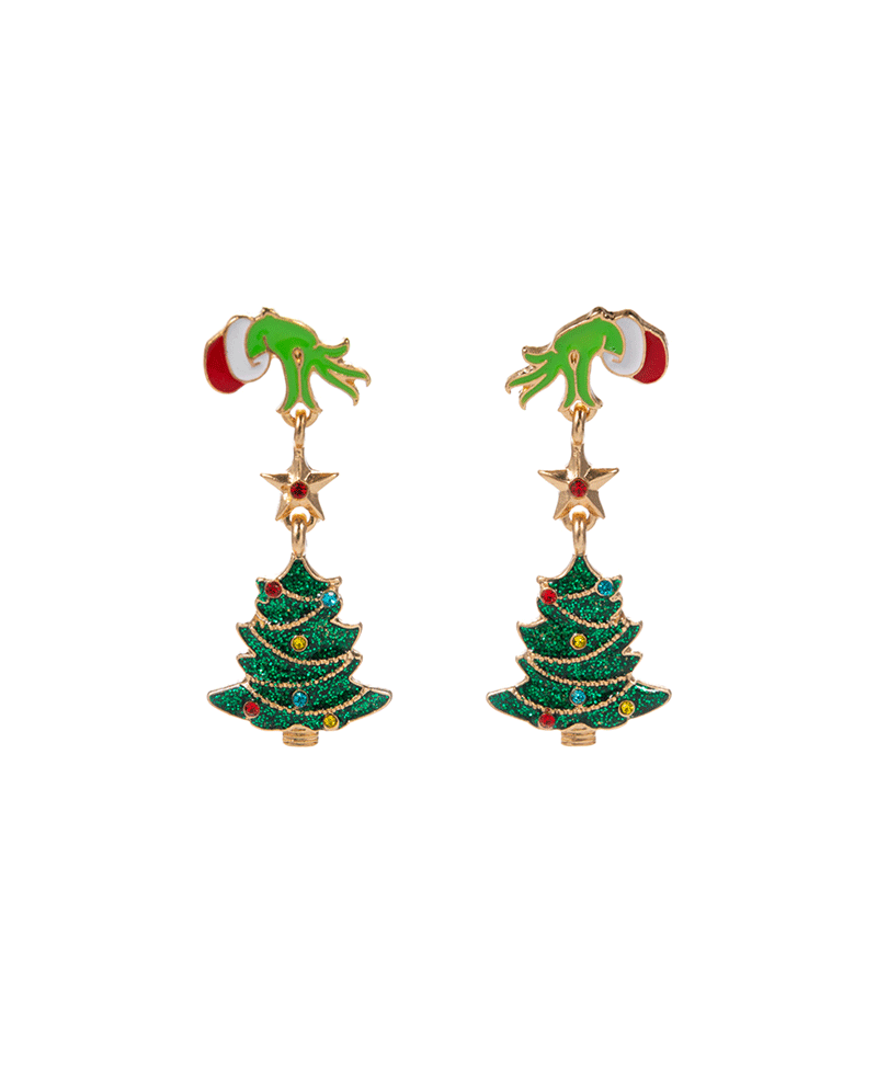 Green Monster Stealing Christmas Tree Hypo Earring - 1.75"