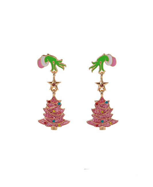 Green Monster Stealing Christmas Tree Hypo Earring - 1.75"