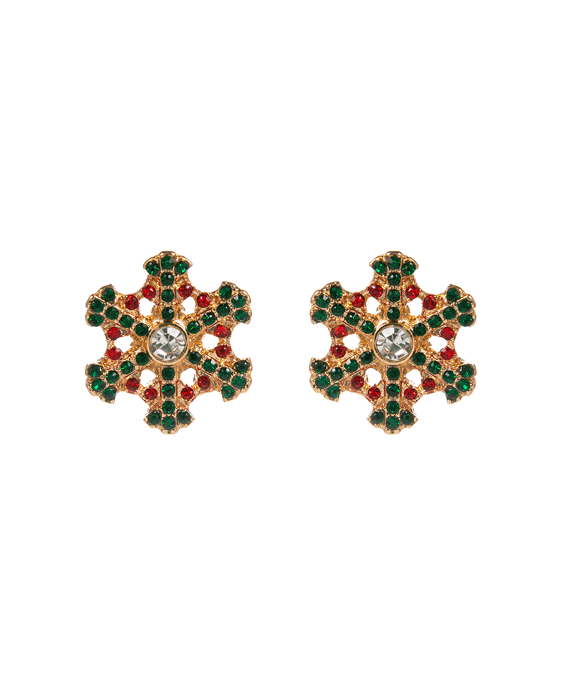 Snowflake Shape Christmas Color Stone Hypo Earring - 0.5"