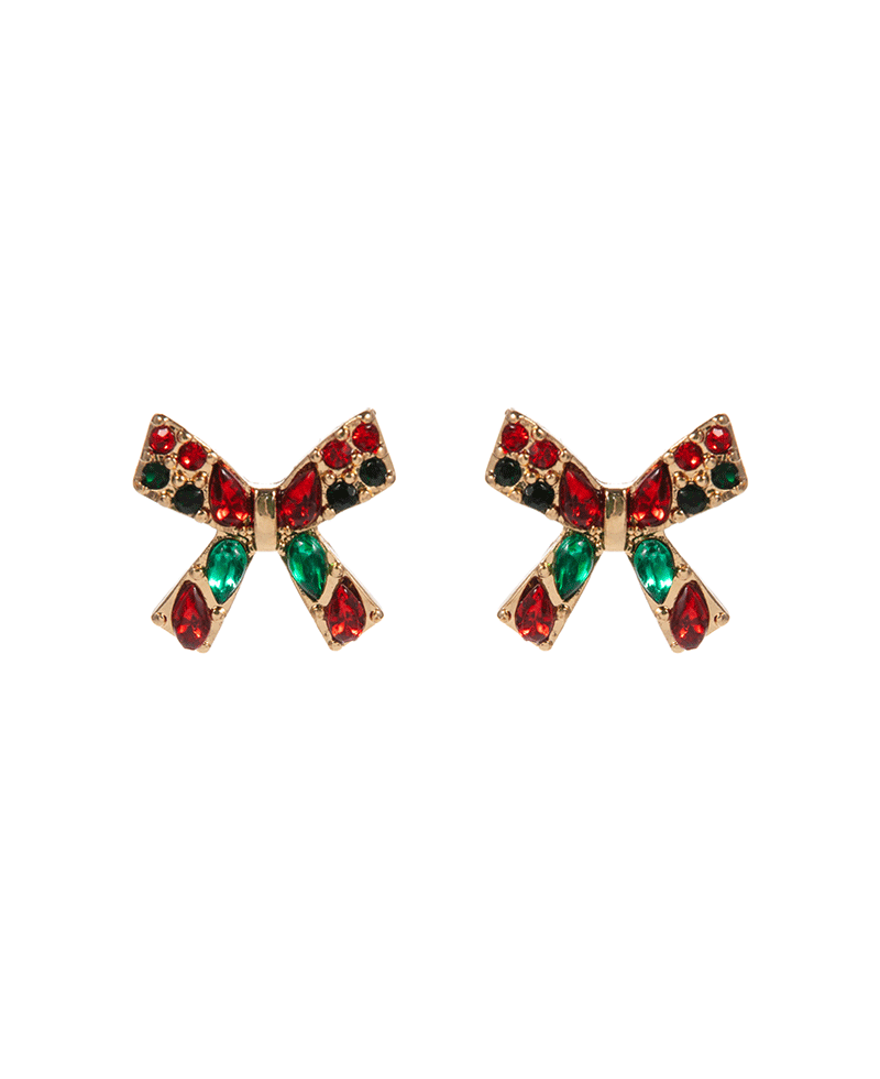 Bow Shape Christmas Color Stone Hypo Earring - 0.75"