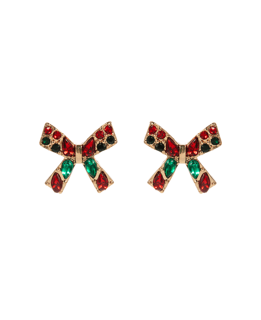 Bow Shape Christmas Color Stone Hypo Earring - 0.75"