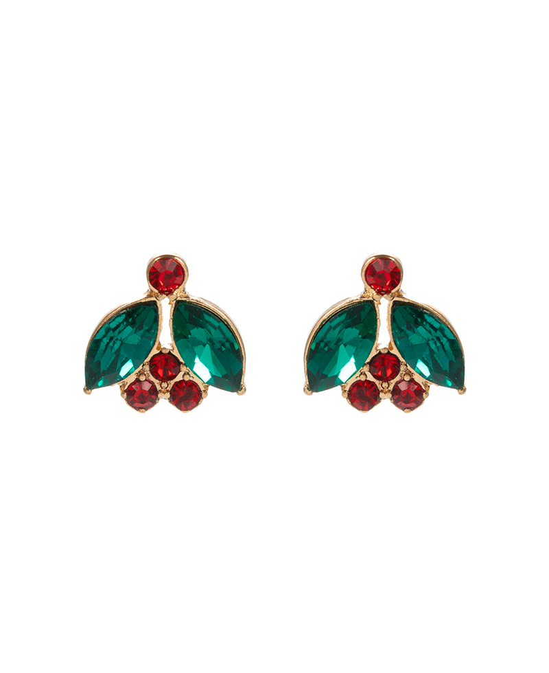Holy Leaf Shape Christmas Color Stone Hypo Earring - 0.5"