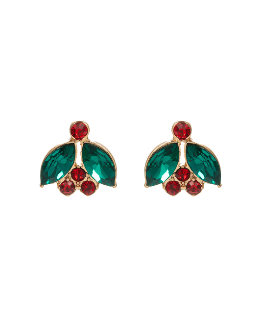 Holy Leaf Shape Christmas Color Stone Hypo Earring - 0.5"
