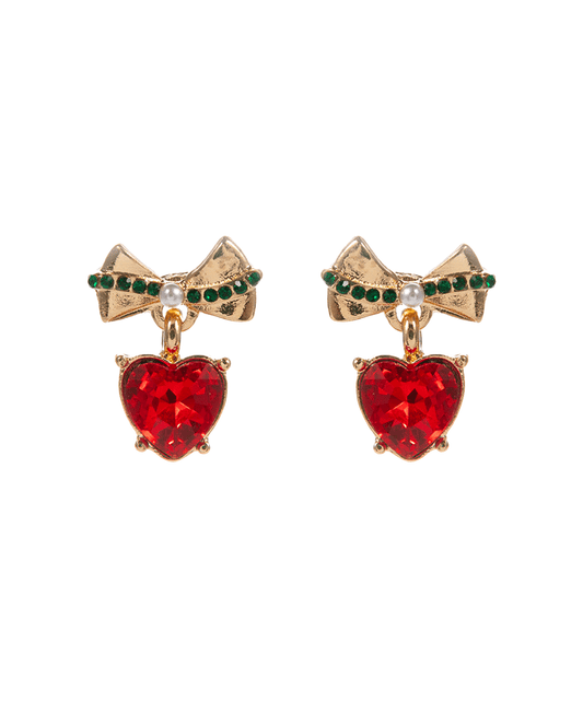 Heart Shape Christmas Color Stone Hypo Earring - 0.75"