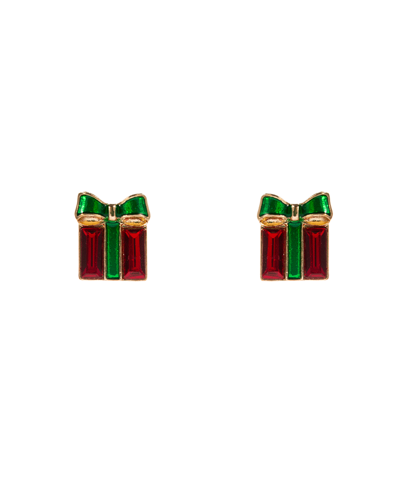 Christmas Color Stone Gift Box Hypo Earring - 0.5"