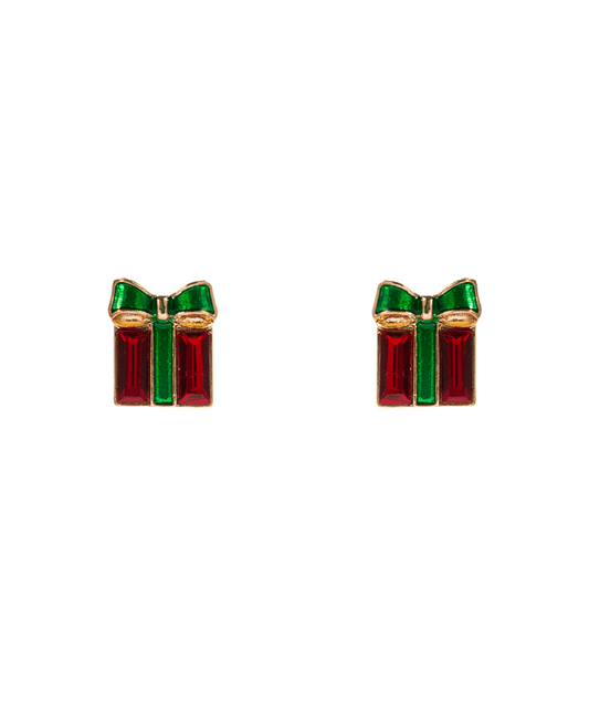 Christmas Color Stone Gift Box Hypo Earring - 0.5"
