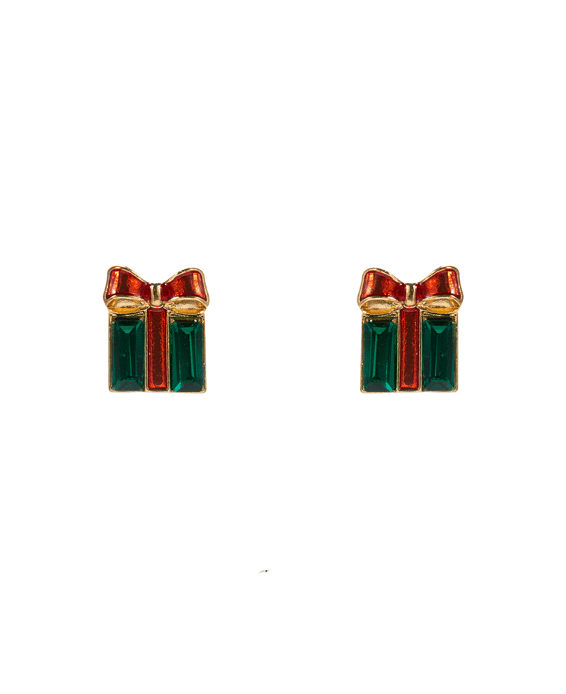 Christmas Color Stone Gift Box Hypo Earring - 0.5"