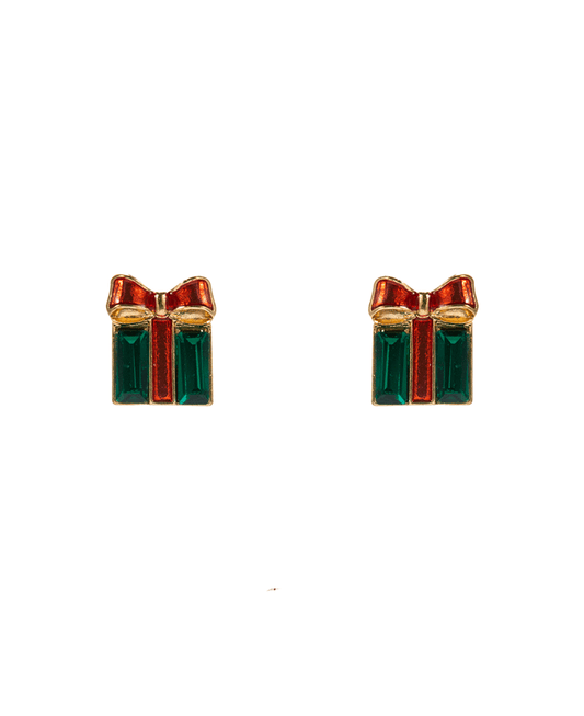 Christmas Color Stone Gift Box Hypo Earring - 0.5"