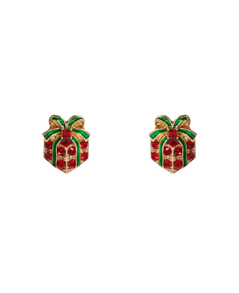 Bow Shape Christmas Color Stone Gift Box Hypo Earring - 0.5"