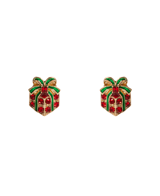 Bow Shape Christmas Color Stone Gift Box Hypo Earring - 0.5"