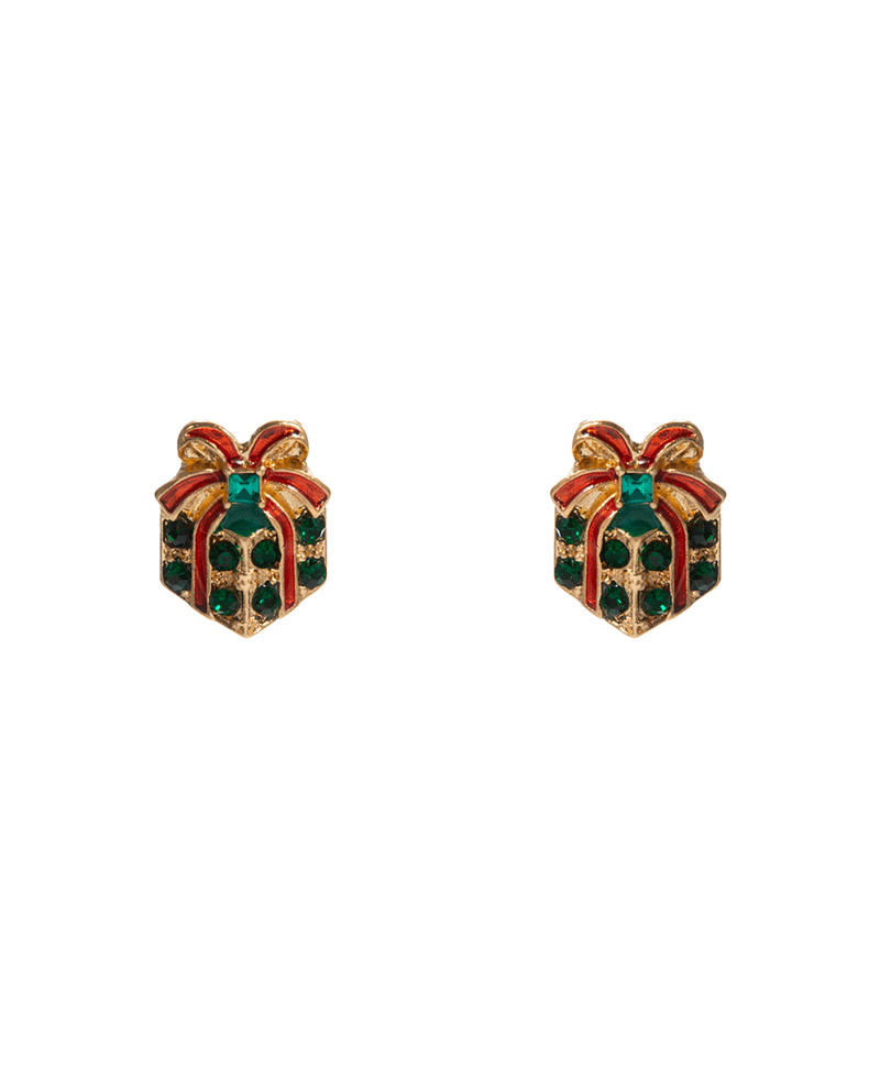 Bow Shape Christmas Color Stone Gift Box Hypo Earring - 0.5"