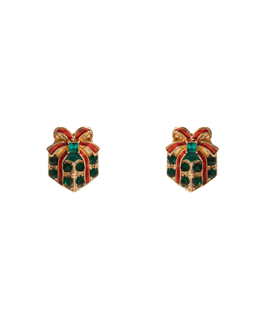 Bow Shape Christmas Color Stone Gift Box Hypo Earring - 0.5"