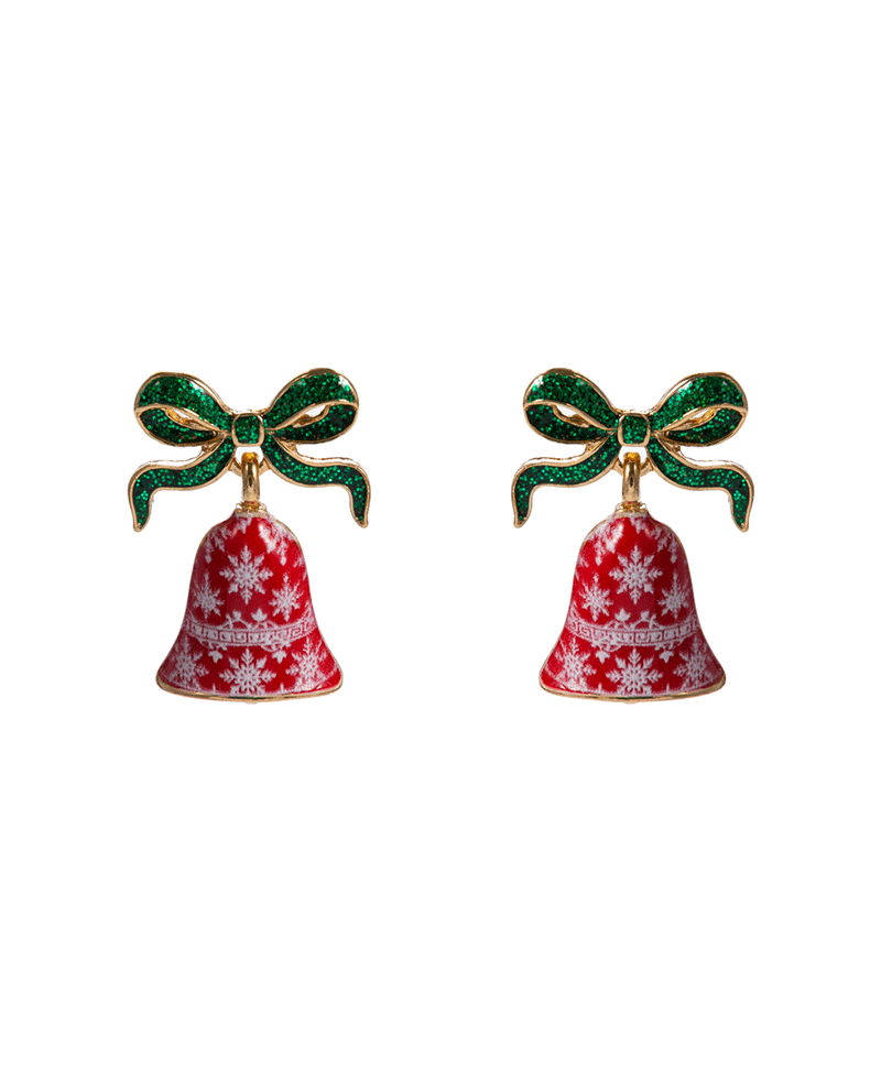 Christmas Bell Enamel w/ Printed Pattern Earring - 1.0"