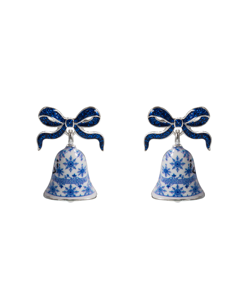 Christmas Bell Enamel w/ Printed Pattern Earring - 1.0"