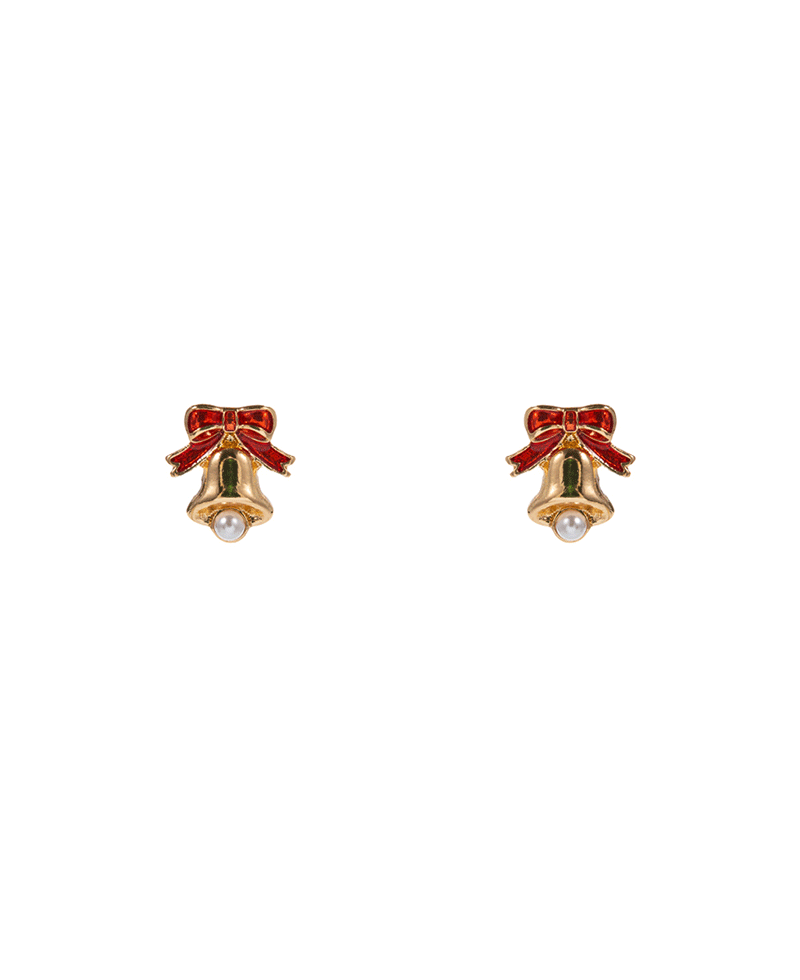 Christmas Bell Enamel w/ Pearl Hypo Earring - 0.5"