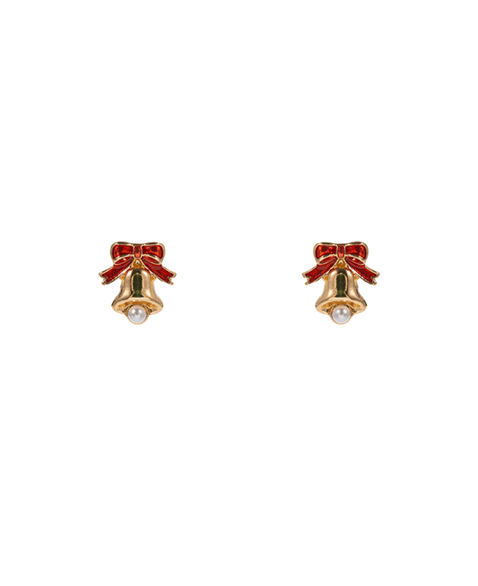 Christmas Bell Enamel w/ Pearl Hypo Earring - 0.5"