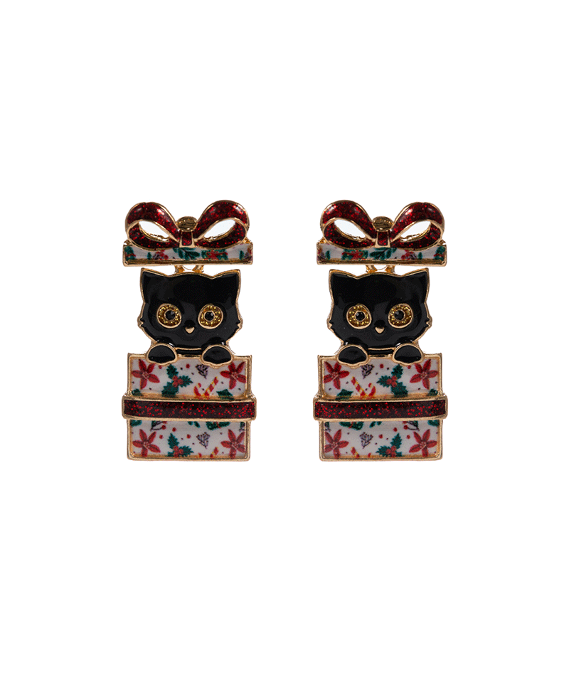 Cat Christmas Gift Box Hypo Earring - 1.5"