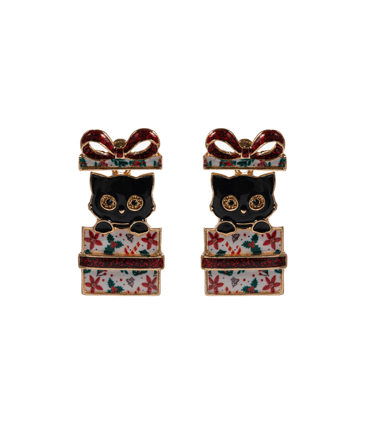 Cat Christmas Gift Box Hypo Earring - 1.5"