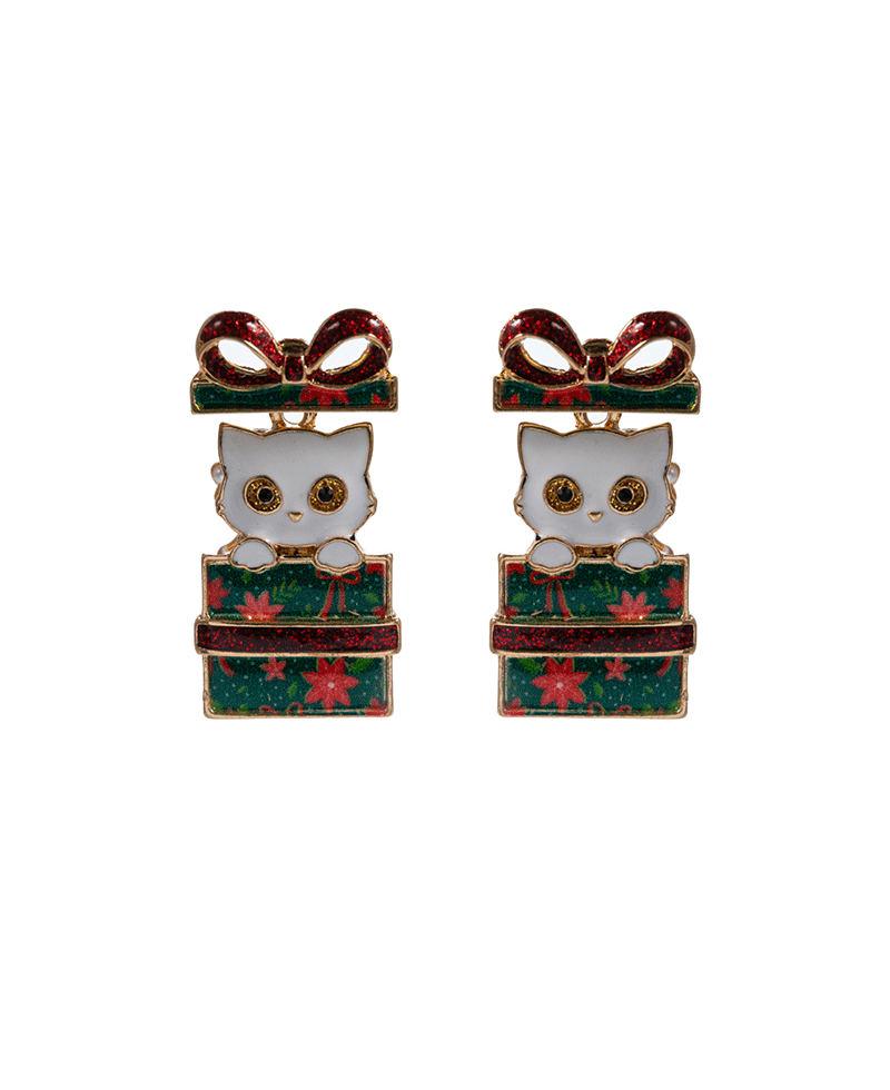 Cat Christmas Gift Box Hypo Earring - 1.5"