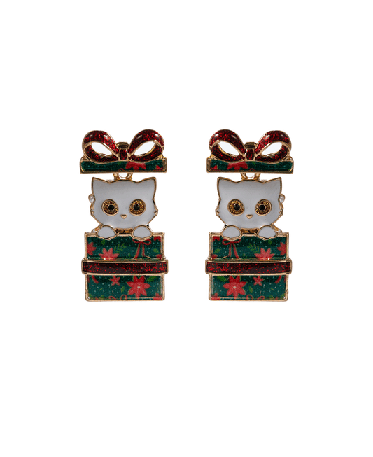 Cat Christmas Gift Box Hypo Earring - 1.5"