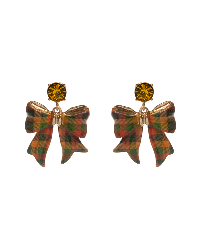Bow w/ Autumn Pattern Print Hypo Earring - 1.5"