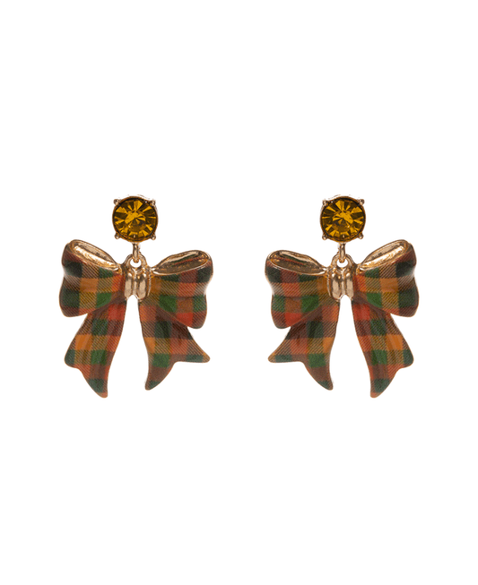 Bow w/ Autumn Pattern Print Hypo Earring - 1.5"