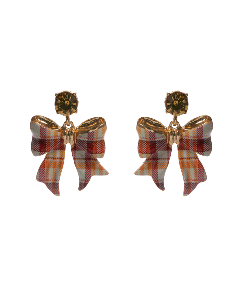 Bow w/ Autumn Pattern Print Hypo Earring - 1.5"