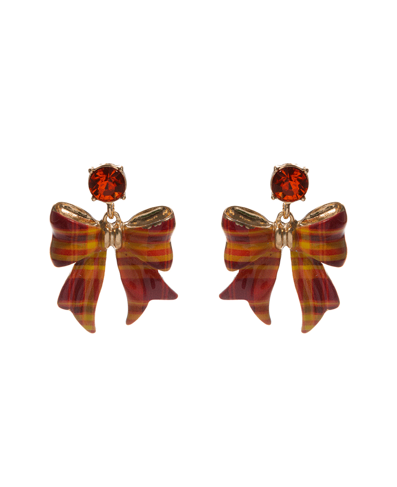 Bow w/ Autumn Pattern Print Hypo Earring - 1.5"
